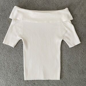 White Off-the-Shoulder Sweater with Ribbed Texture